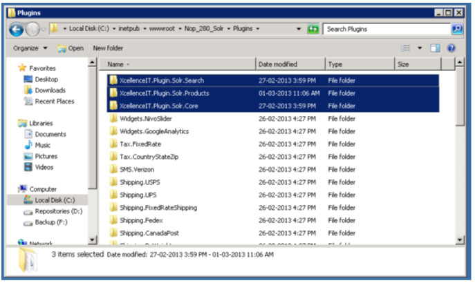 Upload nopAccelerate Solr Plugin folder to nopCommerce Plugins Folder