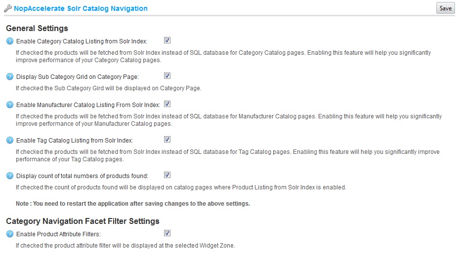 Snapshot of nopAccelerate 1.2 UI enhancements for Solr Integration Plugin of nopCommerce