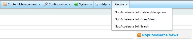 nopAccelerate plugins in the Admin menu in nopCommerce 2.80