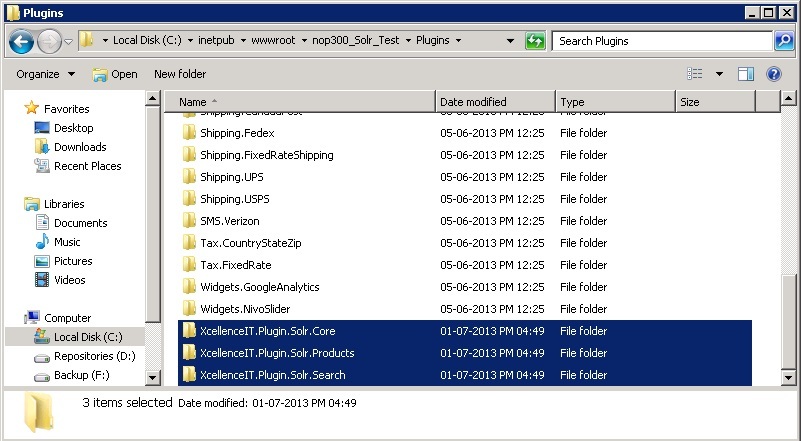 Upload nopAccelerate Solr Plugin folder to nopCommerce3.0 Plugins Folder