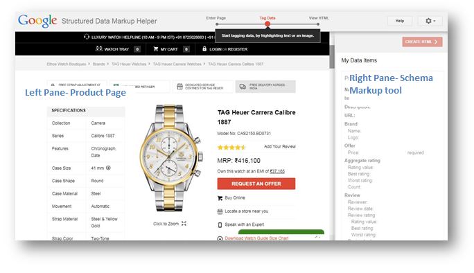 How to use Schema Markup on your ecommerce website - google structured markup tool 2 panes