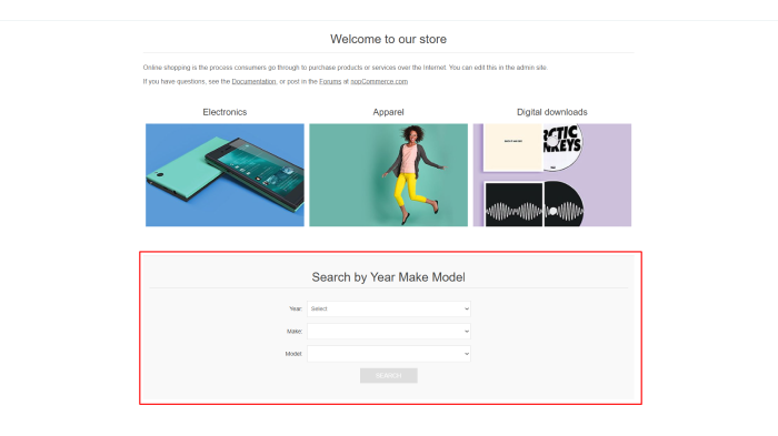 Automotive Year Make Model search filter in nopCommerce 4.90