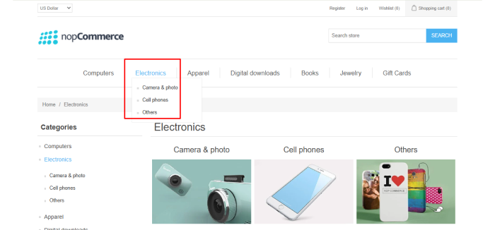 Mega menu navigation feature in nopCommerce 4.90 for large catalogs