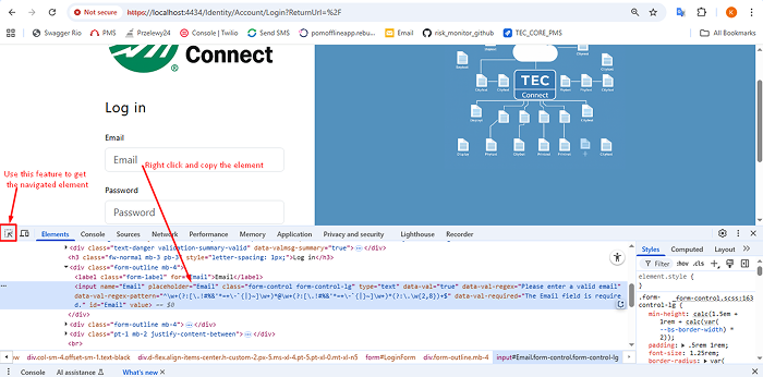 Inspecting email input field using Chrome DevTools