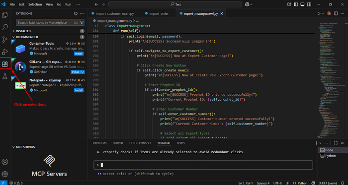 Claude AI extension installed in Visual Studio Code for AI-assisted coding.