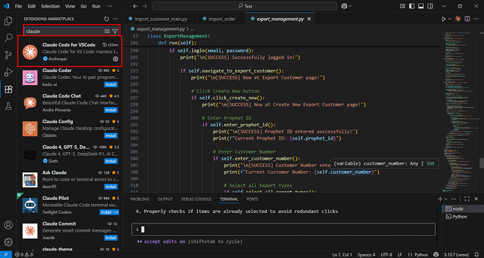 Claude AI extensions shown in Visual Studio Code Marketplace