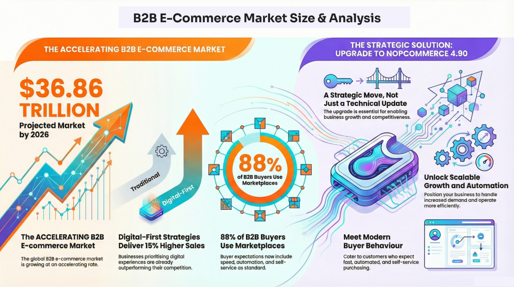 B2B eCommerce market size trends and buyer insights